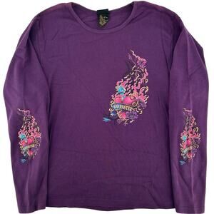 VTG y2k Womens Purple Hot Leathers Flames Heart 'Go Faster' Long Sleeve Shirt XL